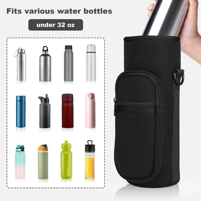 Crossbody Water Bottle Holder with Strap, Phone Pocket(Black, 32.0, Ounces)