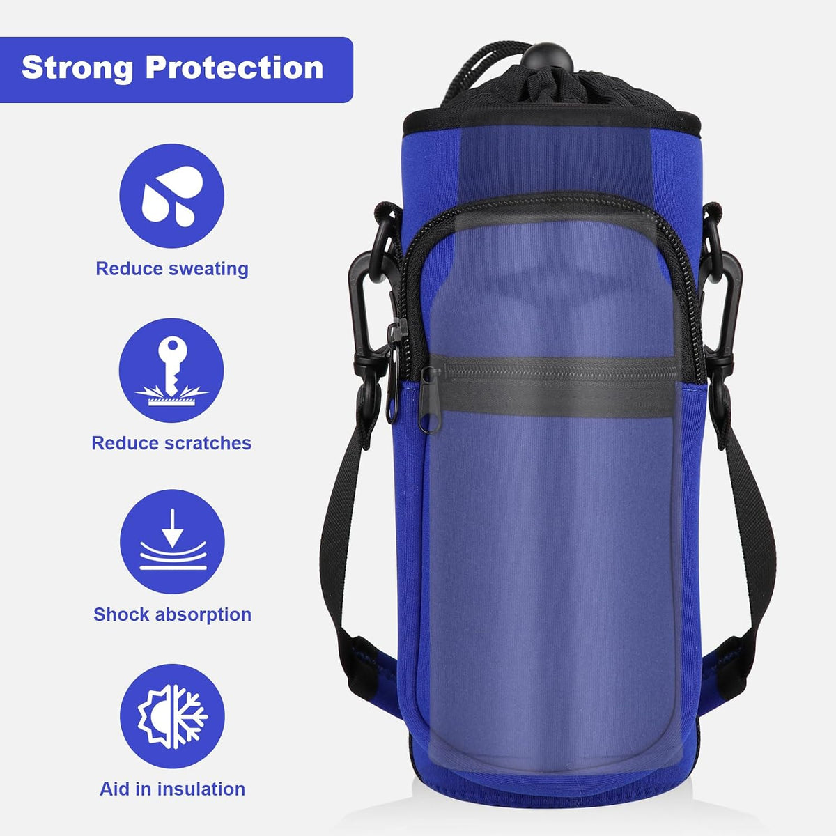 Crossbody Water Bottle Holder with Strap, Phone Pocket(Black, 32.0, Ounces)