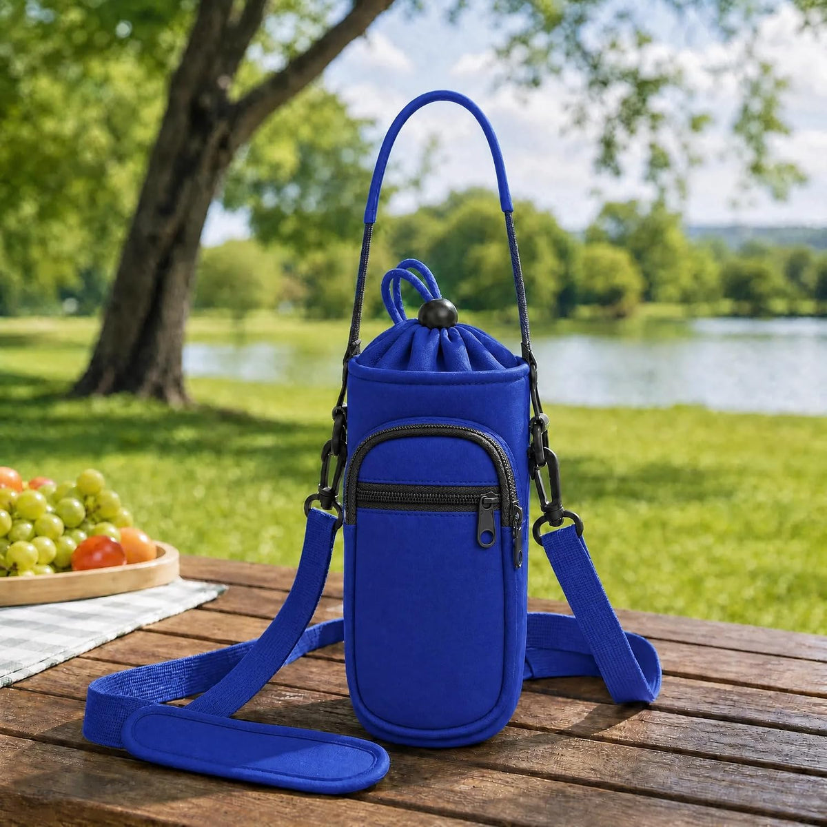 Crossbody Water Bottle Holder with Strap, Phone Pocket(Black, 32.0, Ounces)