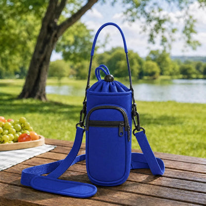 Crossbody Water Bottle Holder with Strap, Phone Pocket(Black, 32.0, Ounces)
