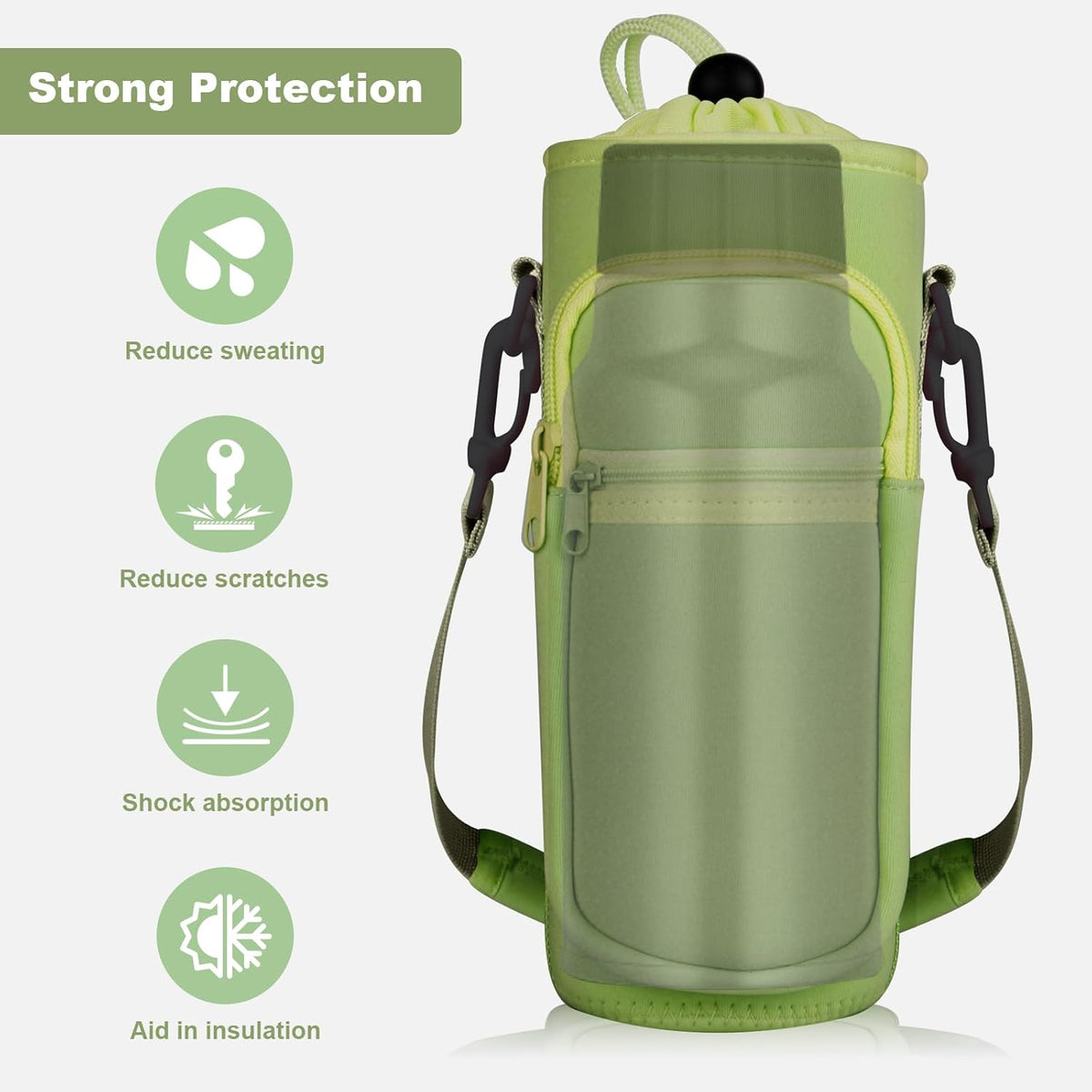 Crossbody Water Bottle Holder with Strap, Phone Pocket(Black, 32.0, Ounces)