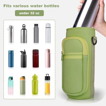 Crossbody Water Bottle Holder with Strap, Phone Pocket(Black, 32.0, Ounces)