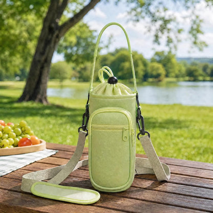 Crossbody Water Bottle Holder with Strap, Phone Pocket(Black, 32.0, Ounces)