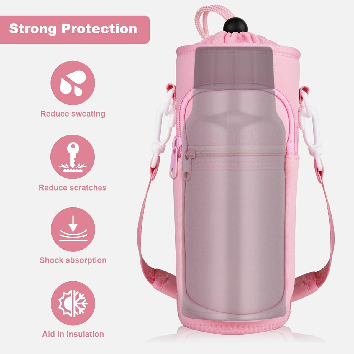 Crossbody Water Bottle Holder with Strap, Phone Pocket(Black, 32.0, Ounces)