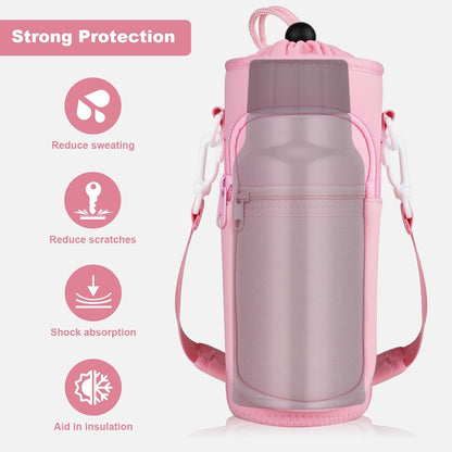 Crossbody Water Bottle Holder with Strap, Phone Pocket(Black, 32.0, Ounces)