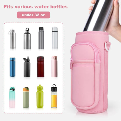 Crossbody Water Bottle Holder with Strap, Phone Pocket(Black, 32.0, Ounces)