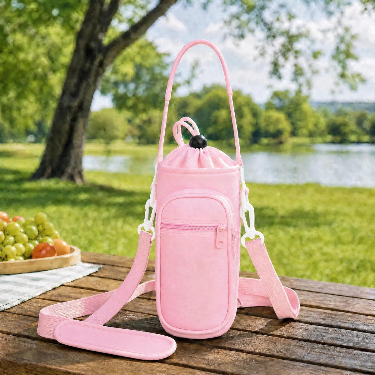 Crossbody Water Bottle Holder with Strap, Phone Pocket(Black, 32.0, Ounces)
