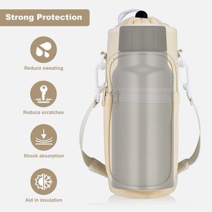 Crossbody Water Bottle Holder with Strap, Phone Pocket(Black, 32.0, Ounces)