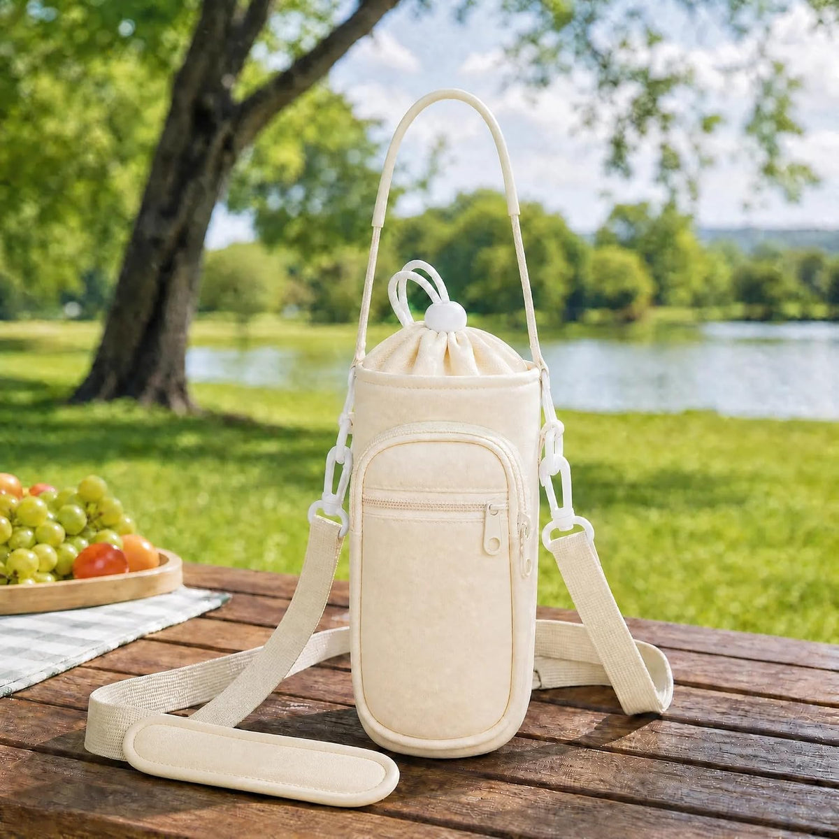 Crossbody Water Bottle Holder with Strap, Phone Pocket(Black, 32.0, Ounces)
