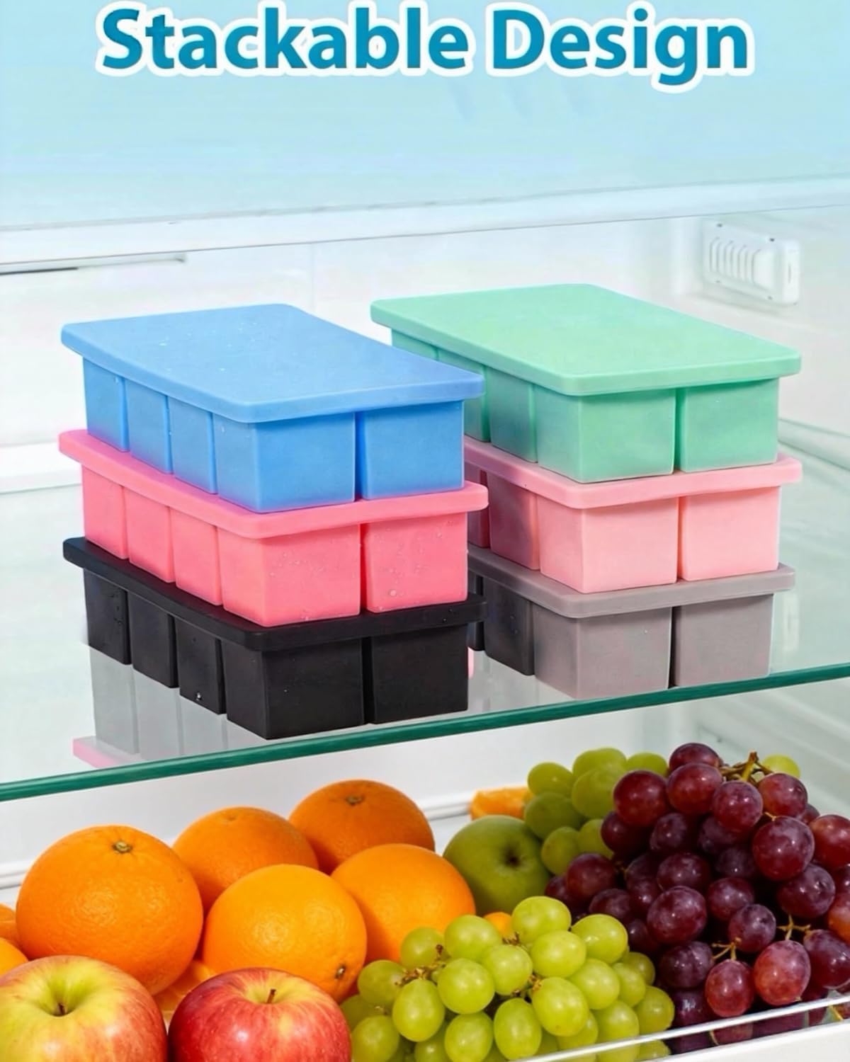 Large Ice Cube Tray 2 Pack, 2 Inch Silicone Ice Cube Molds for Whisky