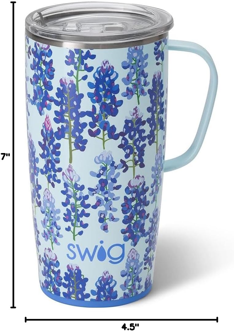 18oz Insulated Travel Mug with Handle & Lid, Primrose | Triple Insulated Stainless Steel - Handle & Lid Included - Keeps Coffee Hot or Cold - Cup Holder Friendly