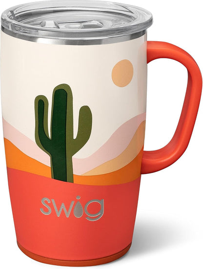 18oz Insulated Travel Mug with Handle & Lid, Primrose | Triple Insulated Stainless Steel - Handle & Lid Included - Keeps Coffee Hot or Cold - Cup Holder Friendly