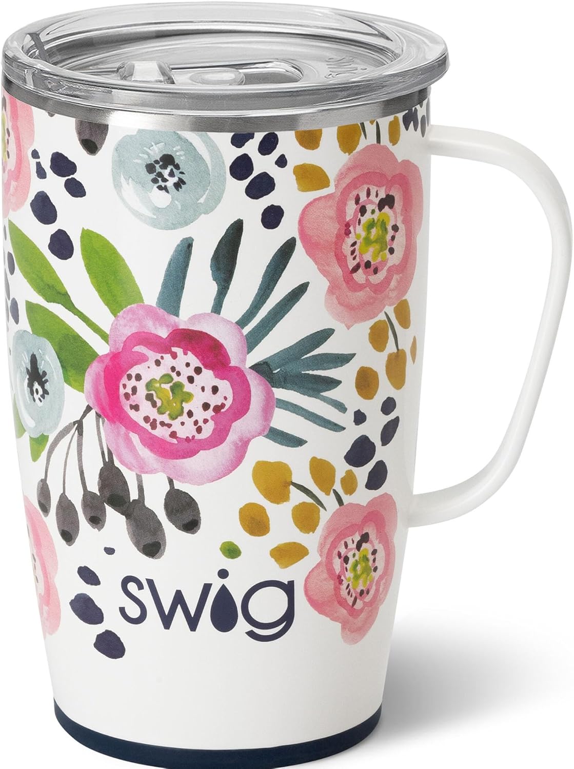 18oz Insulated Travel Mug with Handle & Lid, Primrose | Triple Insulated Stainless Steel - Handle & Lid Included - Keeps Coffee Hot or Cold - Cup Holder Friendly