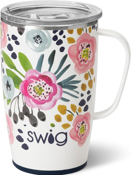 18oz Insulated Travel Mug with Handle & Lid, Primrose | Triple Insulated Stainless Steel - Handle & Lid Included - Keeps Coffee Hot or Cold - Cup Holder Friendly