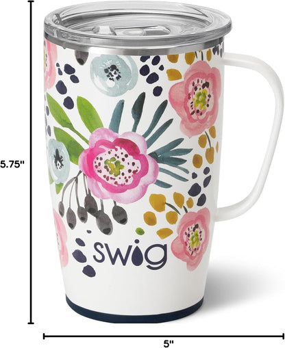 18oz Insulated Travel Mug with Handle & Lid, Primrose | Triple Insulated Stainless Steel - Handle & Lid Included - Keeps Coffee Hot or Cold - Cup Holder Friendly