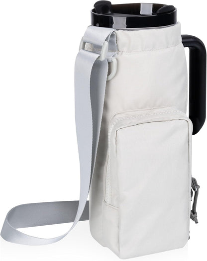PICNIC TIME Eclipse Tumbler Tote with 40oz Stainless Travel Mug, Eco-Friendly Water Bottle Sling Bag, Crossbody Cup Holder with Phone Pocket & Strap, Recycled Fabric Drink Carrier & Tote (Gray)