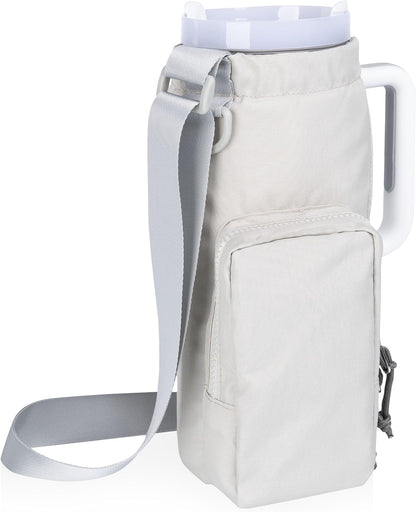 PICNIC TIME Eclipse Tumbler Tote with 40oz Stainless Travel Mug, Eco-Friendly Water Bottle Sling Bag, Crossbody Cup Holder with Phone Pocket & Strap, Recycled Fabric Drink Carrier & Tote (Gray)