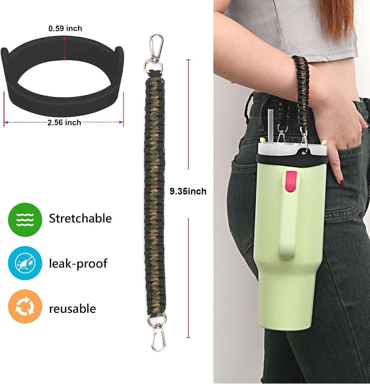 Paracord Handle Strap for Stanley Cup - Heavy Duty Compatible with Stanley 40oz 30oz Tumbler, Stanley Cup Accessories