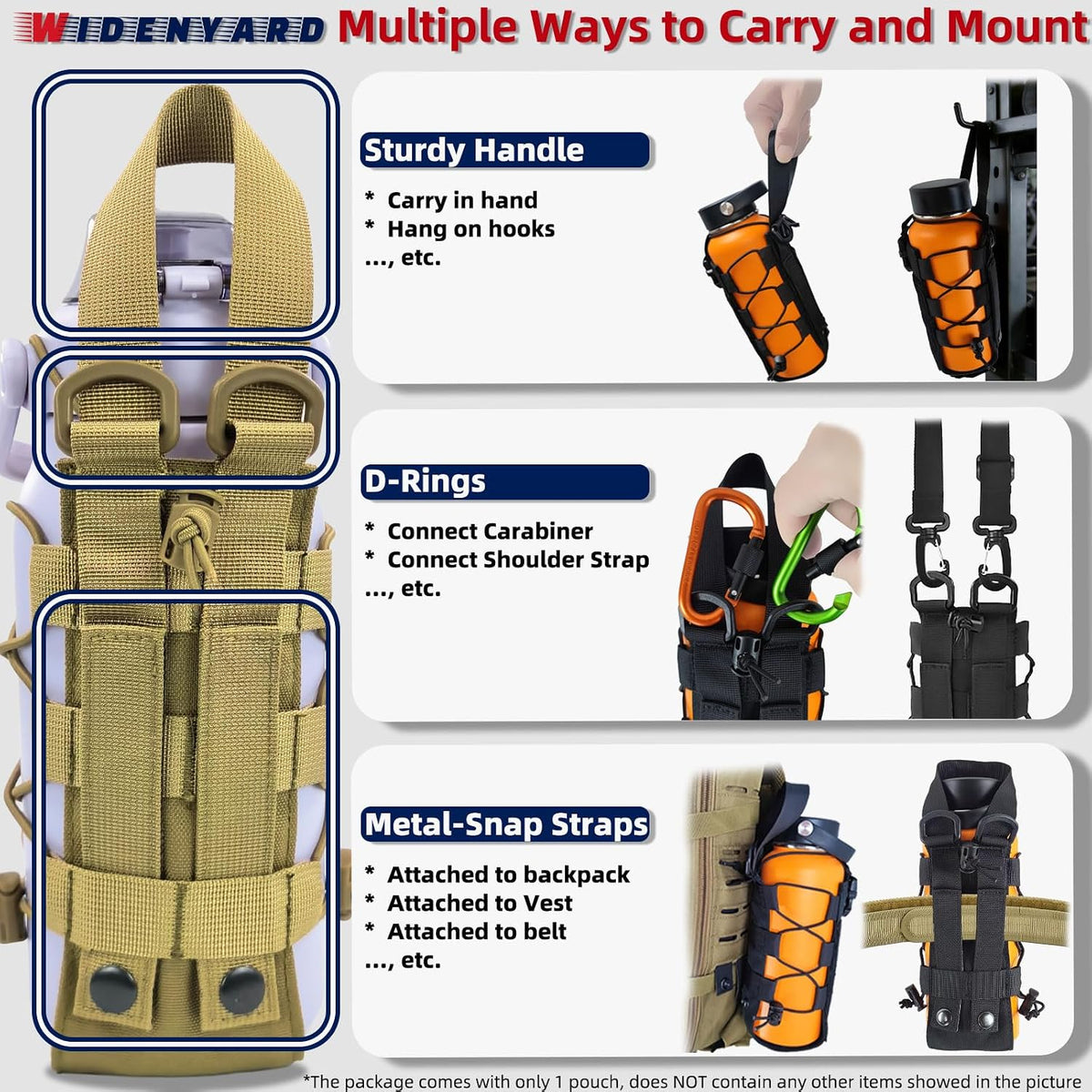Molle Water Bottle Holder Pouch, 16-77oz Adjustable Capacity