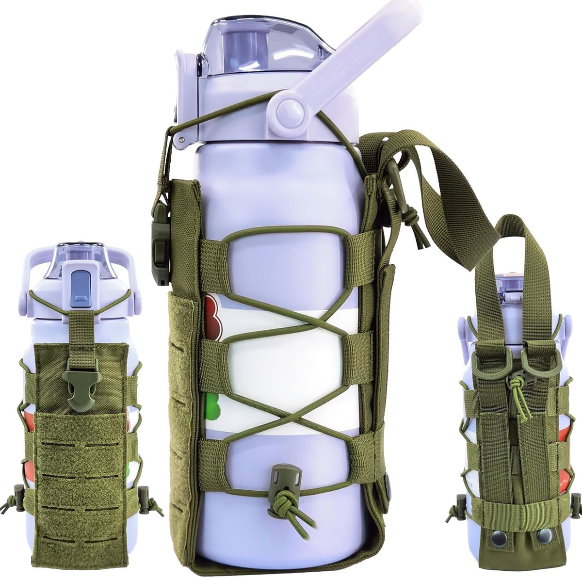 Molle Water Bottle Holder Pouch, 16-77oz Adjustable Capacity