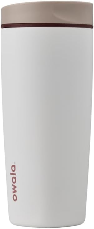 Owala SmoothSip Slider Insulated Stainless Steel Coffee Tumbler, Reusable Iced Coffee Cup, Hot Coffee Travel Mug, BPA Free 20 oz, Grey/Blue (High Dive)