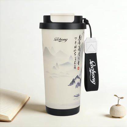 Stainless steel insulated Tumbler Portable leak-proof coffee mug 18oz sports water Bottle suitable for car cup holder BPA-free insulated water bottle for sports，school，travel，Grey landscape