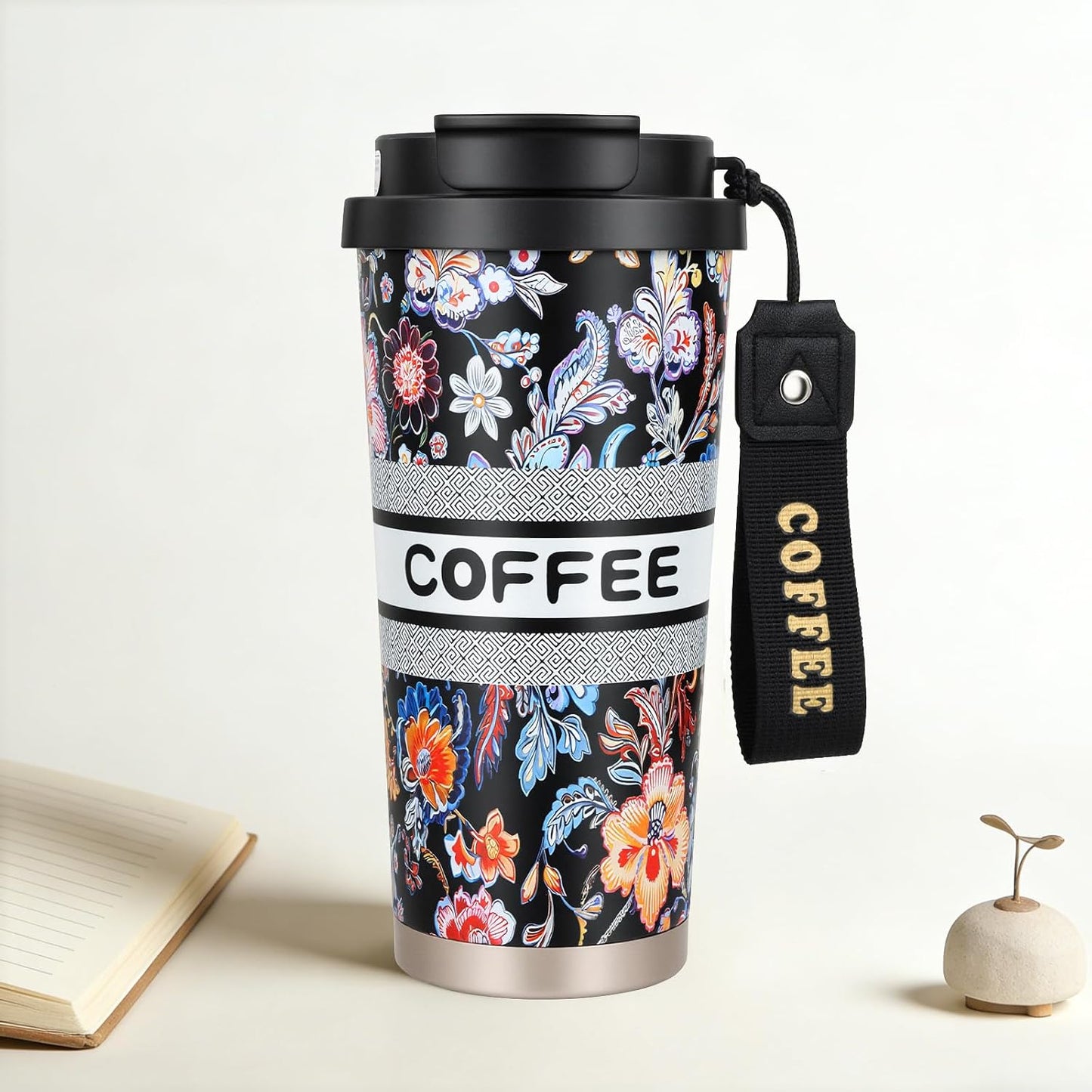 Stainless steel insulated Tumbler Portable leak-proof coffee mug 18oz sports water Bottle suitable for car cup holder BPA-free insulated water bottle for sports，school，travel，Grey landscape