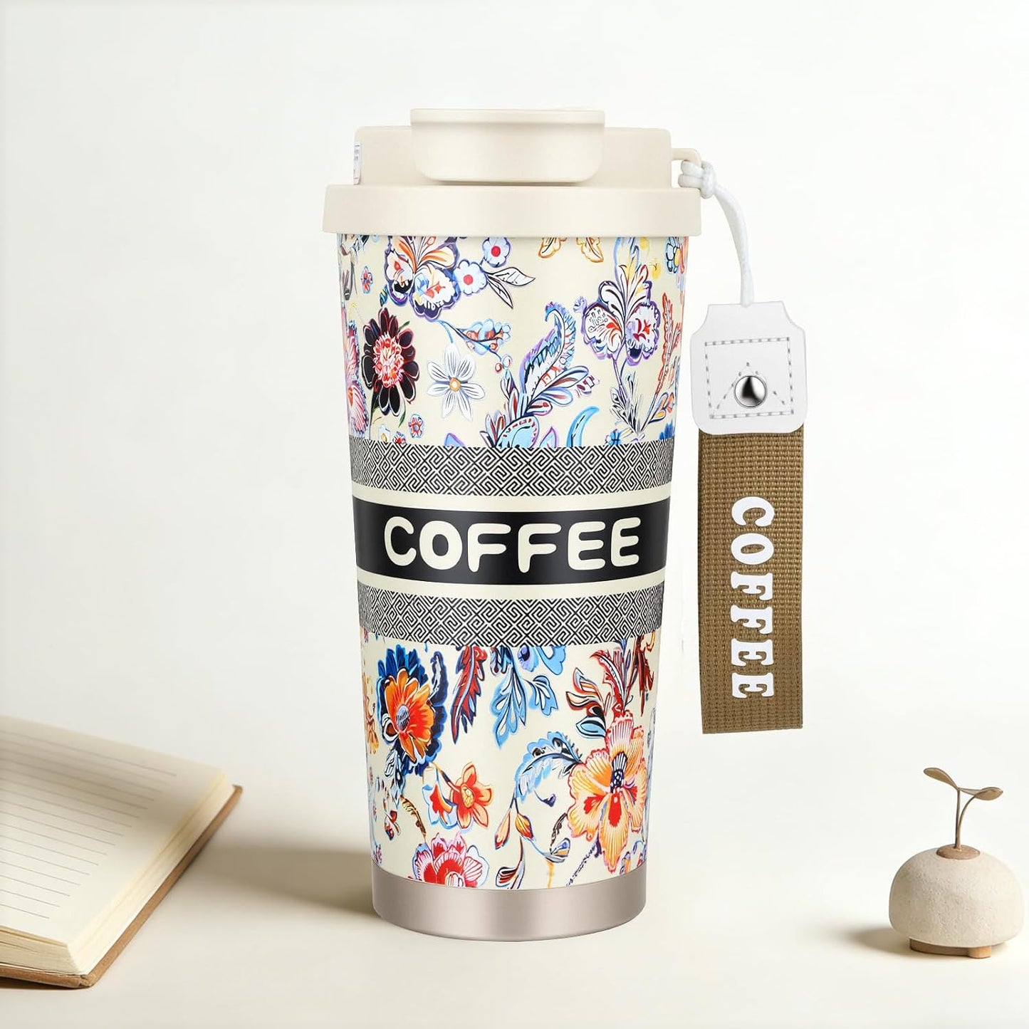 Stainless steel insulated Tumbler Portable leak-proof coffee mug 18oz sports water Bottle suitable for car cup holder BPA-free insulated water bottle for sports，school，travel，Grey landscape