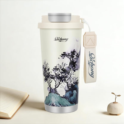 Stainless steel insulated Tumbler Portable leak-proof coffee mug 18oz sports water Bottle suitable for car cup holder BPA-free insulated water bottle for sports，school，travel，Grey landscape