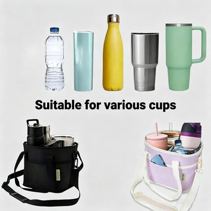 Insulated Drink Carrier Bag, Adjustable Strap Beverage Tote (Pink) | Thick insulated fabric holds tumblers & water bottles, great daily tote for travelers on trips and outdoor outings