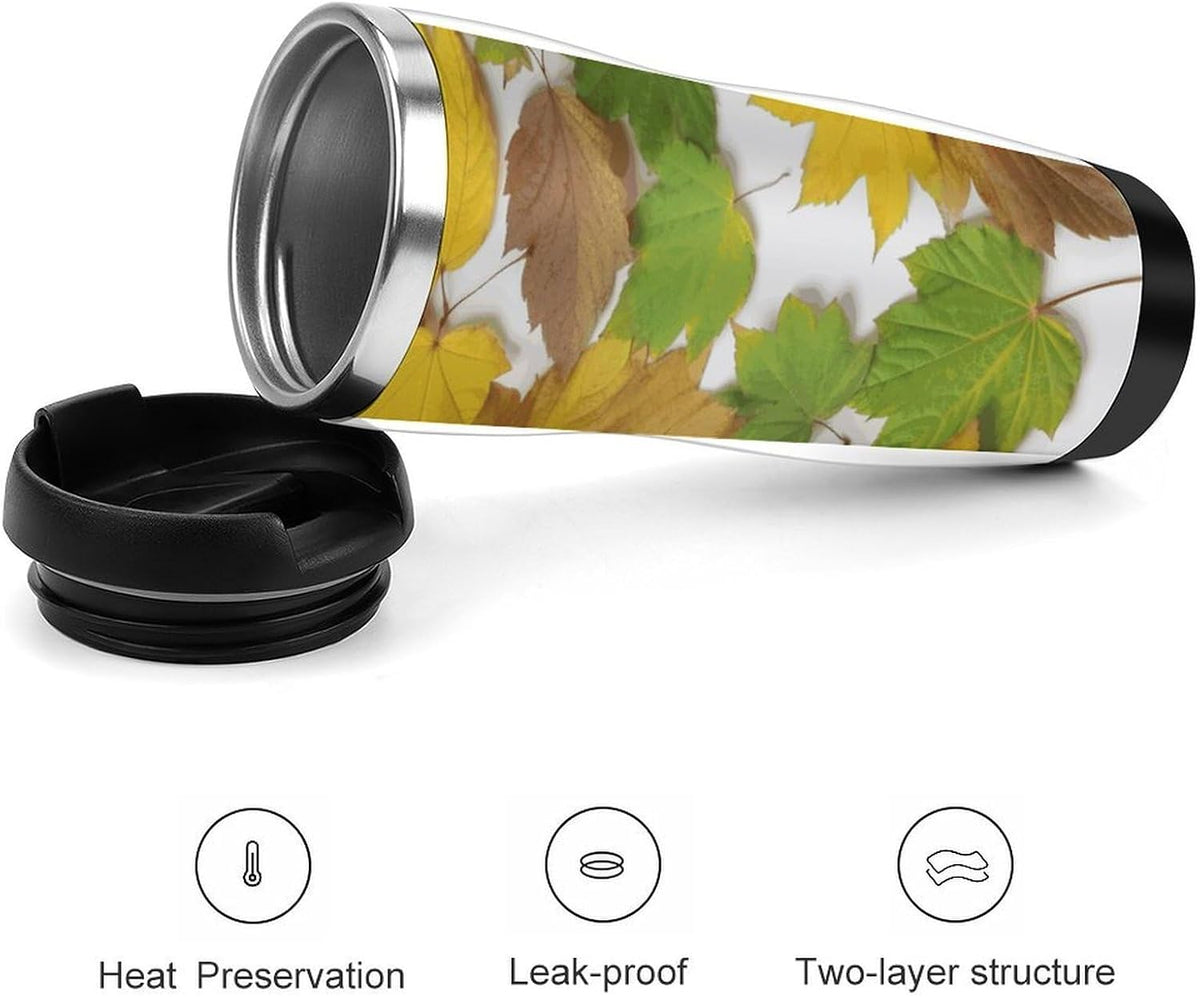 Leaves Stainless Steel Tumbler Vacuum Insulated Travel Mug with Leak-proof Lid Reusable Coffee Cup Or Water Bottle Fits Most Car Cup Holder Holiday Gift 380 Ml
