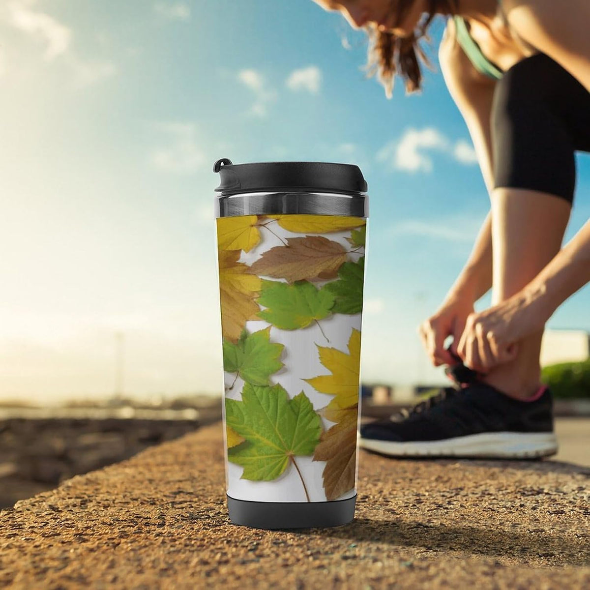 Leaves Stainless Steel Tumbler Vacuum Insulated Travel Mug with Leak-proof Lid Reusable Coffee Cup Or Water Bottle Fits Most Car Cup Holder Holiday Gift 380 Ml