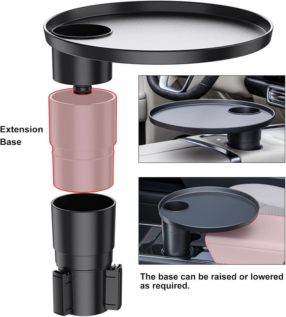 Car Tray 360° Rotating Cup Holder Table Organizer for Car Center Console Car Accessories Compatible with Most Vehicle