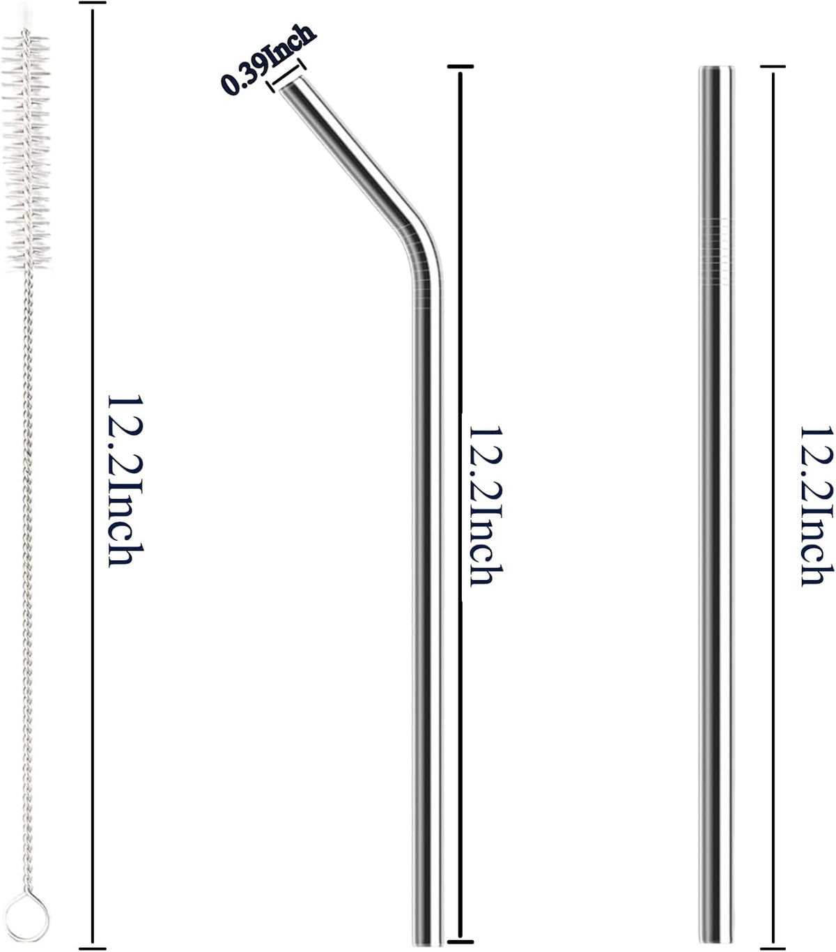 6 Pack Stainless Steel Straw Replacement 40 oz for Stanley Tumbler，3 Straight +3 Curved Reusable Metal Straws with 2 Cleaning Brush Compatible with Stanley 40oz Stanley Cup Tumbler