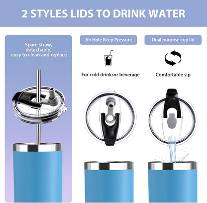 Triple-Insulated Tumblers - Stainless Steel with Lid and Straw, 20 oz Water Bottle, Stainless Steel Cups, Coffee Travel Mug for Home & Office Black