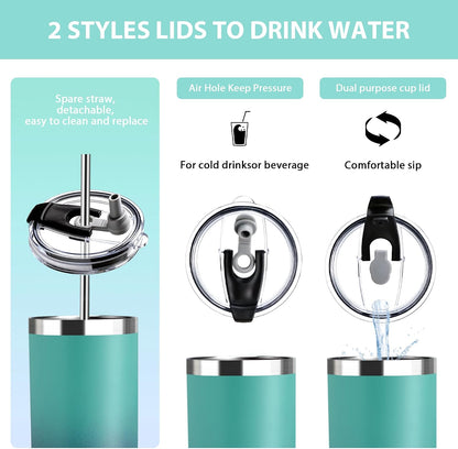 Triple-Insulated Tumblers - Stainless Steel with Lid and Straw, 20 oz Water Bottle, Stainless Steel Cups, Coffee Travel Mug for Home & Office Black