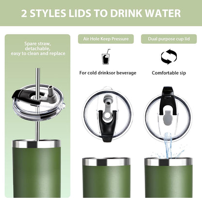 Triple-Insulated Tumblers - Stainless Steel with Lid and Straw, 20 oz Water Bottle, Stainless Steel Cups, Coffee Travel Mug for Home & Office Black