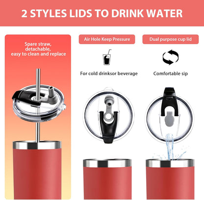 Triple-Insulated Tumblers - Stainless Steel with Lid and Straw, 20 oz Water Bottle, Stainless Steel Cups, Coffee Travel Mug for Home & Office Black