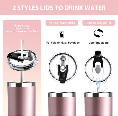 Triple-Insulated Tumblers - Stainless Steel with Lid and Straw, 20 oz Water Bottle, Stainless Steel Cups, Coffee Travel Mug for Home & Office Black