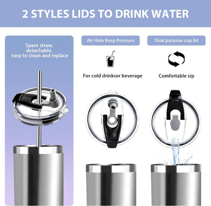 Triple-Insulated Tumblers - Stainless Steel with Lid and Straw, 20 oz Water Bottle, Stainless Steel Cups, Coffee Travel Mug for Home & Office Black