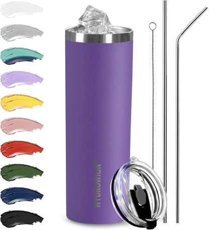 Triple-Insulated Tumblers - Stainless Steel with Lid and Straw, 20 oz Water Bottle, Stainless Steel Cups, Coffee Travel Mug for Home & Office Black