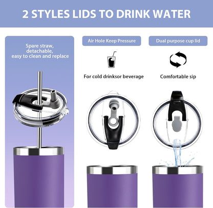 Triple-Insulated Tumblers - Stainless Steel with Lid and Straw, 20 oz Water Bottle, Stainless Steel Cups, Coffee Travel Mug for Home & Office Black
