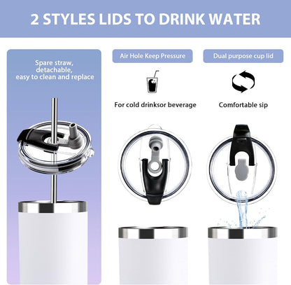 Triple-Insulated Tumblers - Stainless Steel with Lid and Straw, 20 oz Water Bottle, Stainless Steel Cups, Coffee Travel Mug for Home & Office Black