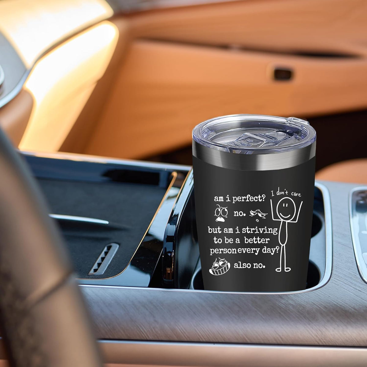 20oz Selective Hearing Sarcastic Black Stainless Steel Tumbler with Lid | Double Wall Insulated Mug, Funny Office Humor Quote Print Design, Novelty Coworker Gift for Men Women, Fits Birthday Xmas