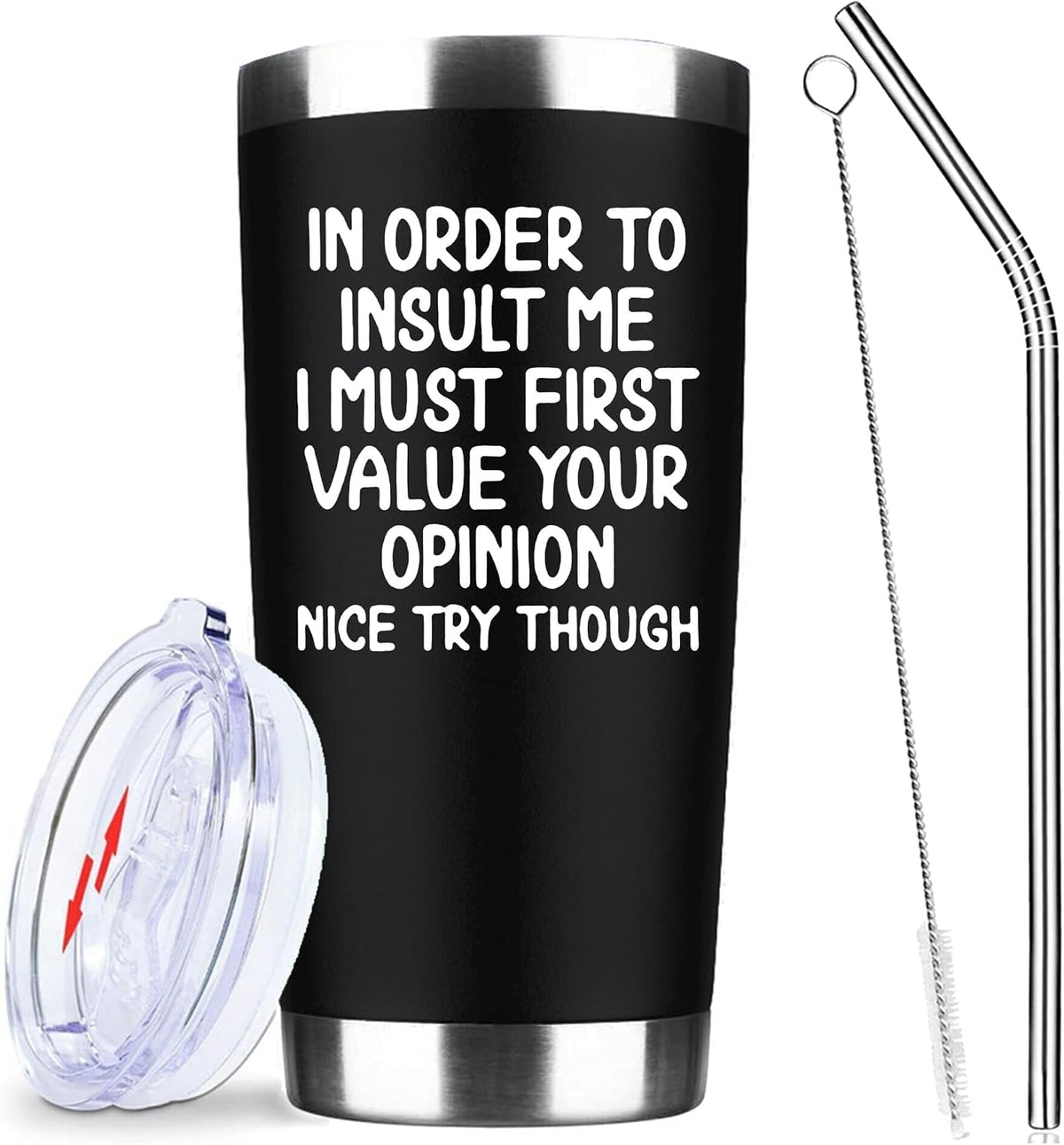 20oz Selective Hearing Sarcastic Black Stainless Steel Tumbler with Lid | Double Wall Insulated Mug, Funny Office Humor Quote Print Design, Novelty Coworker Gift for Men Women, Fits Birthday Xmas