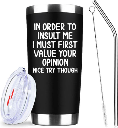 20oz Selective Hearing Sarcastic Black Stainless Steel Tumbler with Lid | Double Wall Insulated Mug, Funny Office Humor Quote Print Design, Novelty Coworker Gift for Men Women, Fits Birthday Xmas