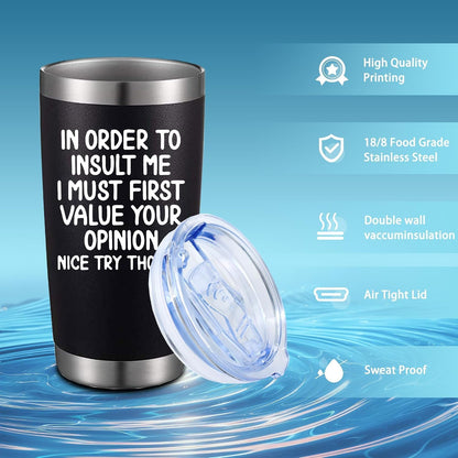 20oz Selective Hearing Sarcastic Black Stainless Steel Tumbler with Lid | Double Wall Insulated Mug, Funny Office Humor Quote Print Design, Novelty Coworker Gift for Men Women, Fits Birthday Xmas