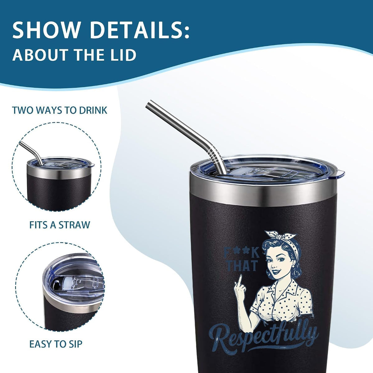 20oz Selective Hearing Sarcastic Black Stainless Steel Tumbler with Lid | Double Wall Insulated Mug, Funny Office Humor Quote Print Design, Novelty Coworker Gift for Men Women, Fits Birthday Xmas