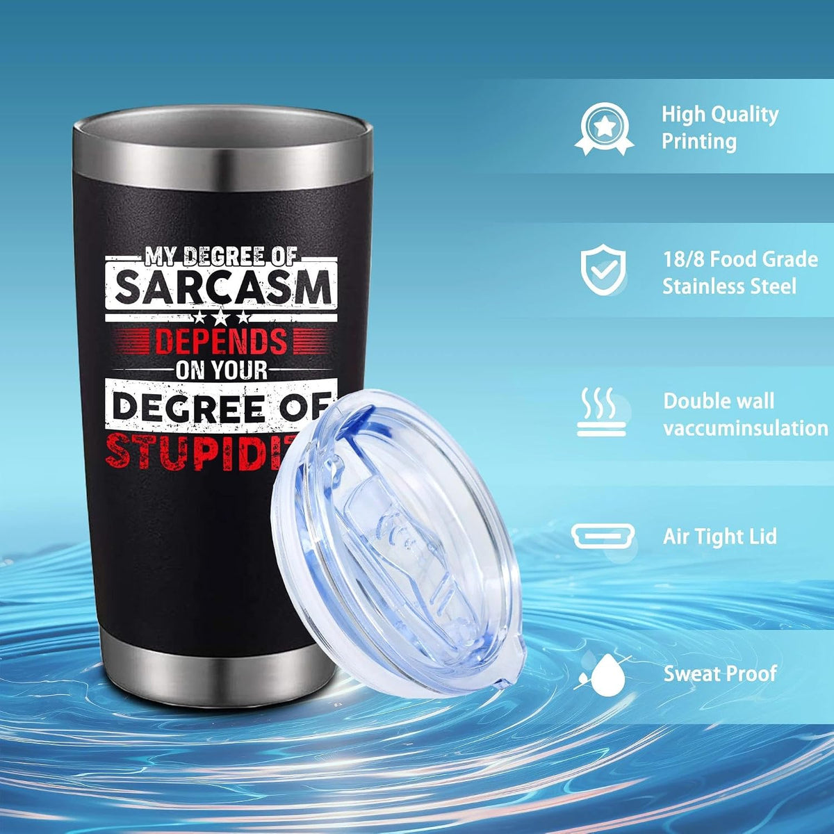 20oz Selective Hearing Sarcastic Black Stainless Steel Tumbler with Lid | Double Wall Insulated Mug, Funny Office Humor Quote Print Design, Novelty Coworker Gift for Men Women, Fits Birthday Xmas