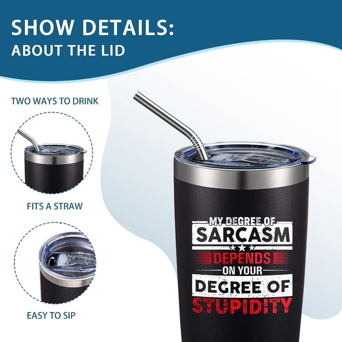 20oz Selective Hearing Sarcastic Black Stainless Steel Tumbler with Lid | Double Wall Insulated Mug, Funny Office Humor Quote Print Design, Novelty Coworker Gift for Men Women, Fits Birthday Xmas